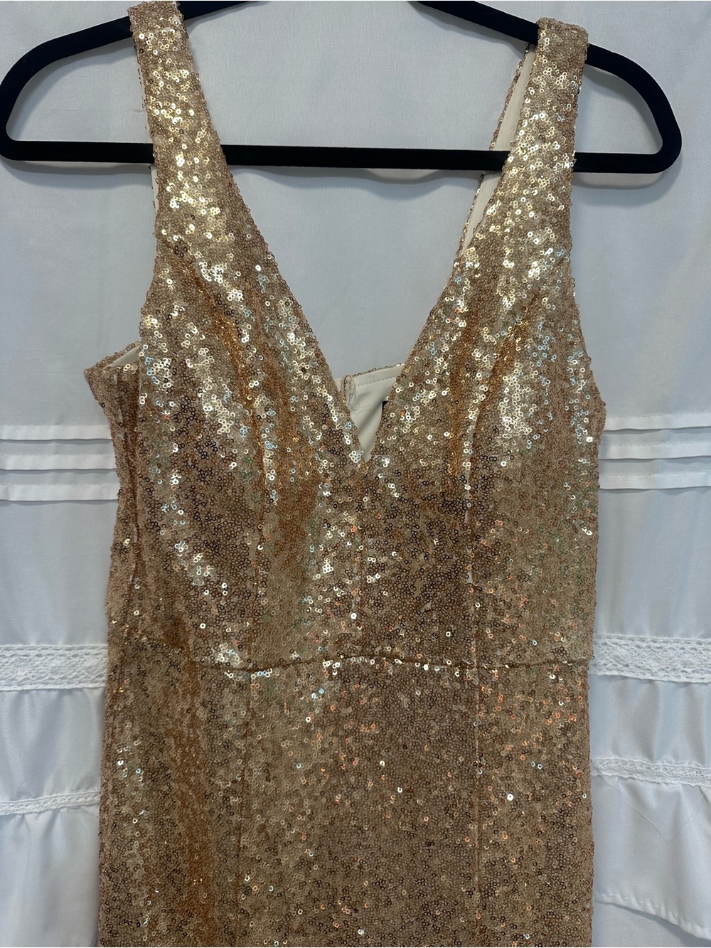 Gold Sequin V-Neck Women's Dress